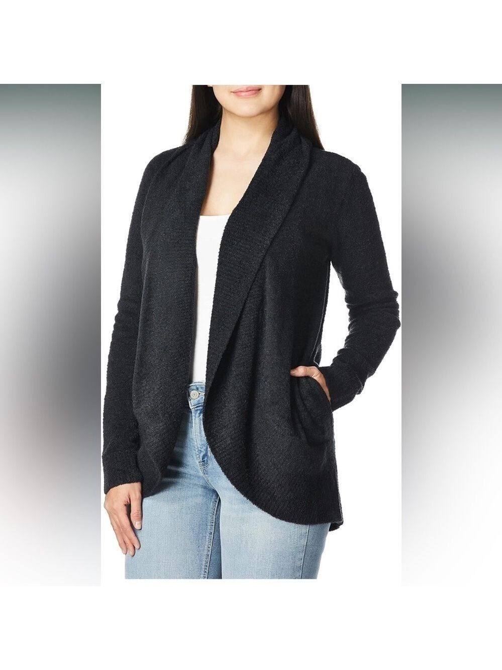 Barefoot Dreams Cozychic Lite Cardigan Wrap Women’s Size X-Small Black Soft Cozy